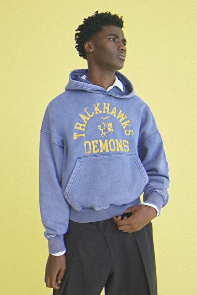 Bershka Yıkama efektli baskılı kapüşonlu sweatshirt