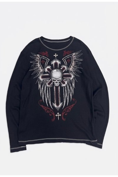 Köstebek Streetwear Gothic Skull Siyah Uzun Kollu Sweatshirt