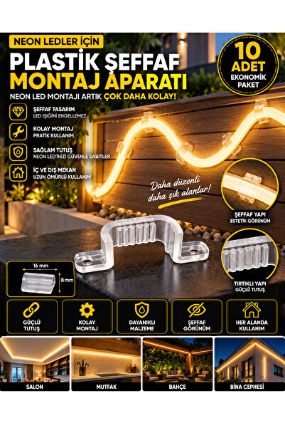 Borsan 10 Adet Neon LED Tutucu Klips Aparatı,bağlantı Montaj Aparatı,kroşe,pl...