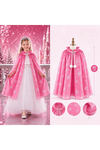 Lovesta Home Snowflake Patterned Pink Elsa Cape - Lined Frozen Cape 85 cm