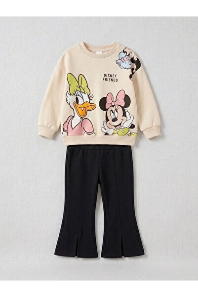 Minnie Mouse Ve Dsny Friends Baskılı Yırtmaçlı İspanyol Paça Kız Çocuk İkili Takım
