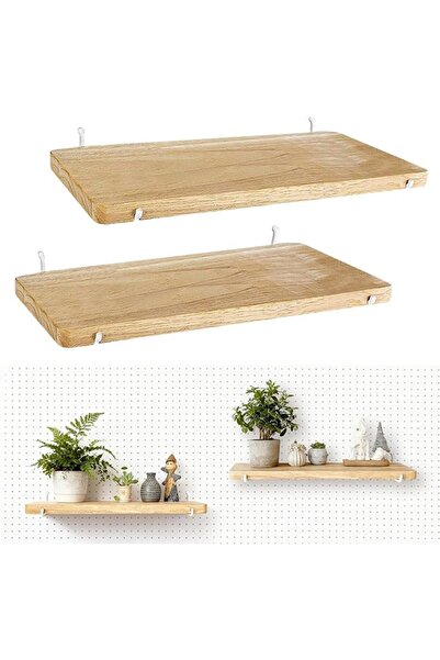 KASTWAVE 1 Piece Pegboard Shelf, High Stability Wooden Shelf with 2 Metal Hoo...