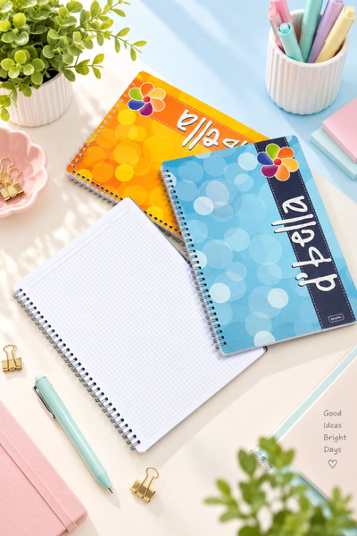 DİVAL Pp Plastic Cover Spiral Squared School Notebook A4 3-Pack - Dbella