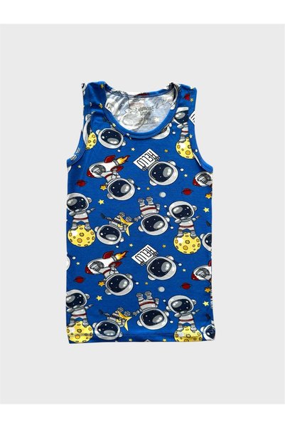 tusem butik homewear Boy's Cotton Blue Astronaut Patterned Athlete Boxer Set