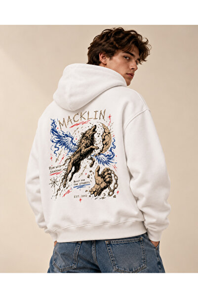 macklin Unisex Women's and Men's Wolf Shadow Design Text Printed Oversize 3 T...
