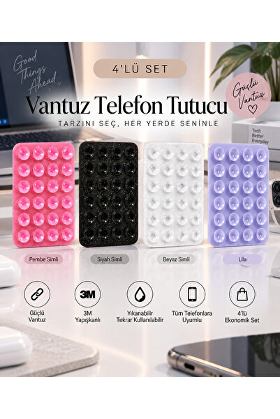 Simli/Düz Vakumlu Vantuzlu Telefon Tutucu – Silikon Telefon Arkası Yapışkanlı Ayna Selfie Video Çekim Aparatı