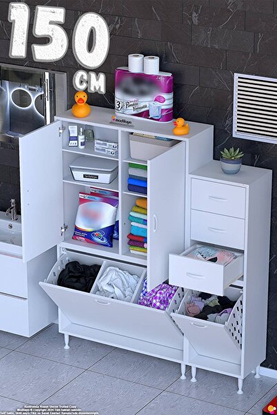 Modilayn Ohbe (100 + 50cm) Genişlik 160cm Boy 32,5cm Derinlik Kirli Sepetli 2...