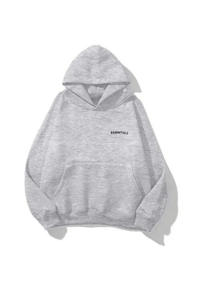 K KOZZ STYLE Unisex 3 Thread Cotton Grey xEssentialx Φούτερ με στάμπα Loose F...