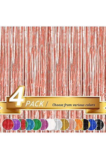 Propsicle Birthday Foil Curtain Pack of 4 Rose Gold 3ftx6ft Fringe Curtains P...