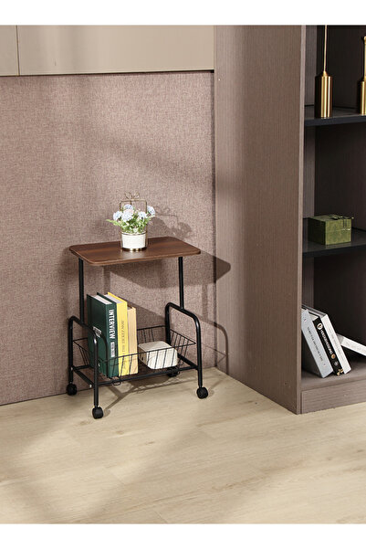 Lawazim Rolling Side Table with Storage Basket - 40x30x54cm Mobile End Table ...
