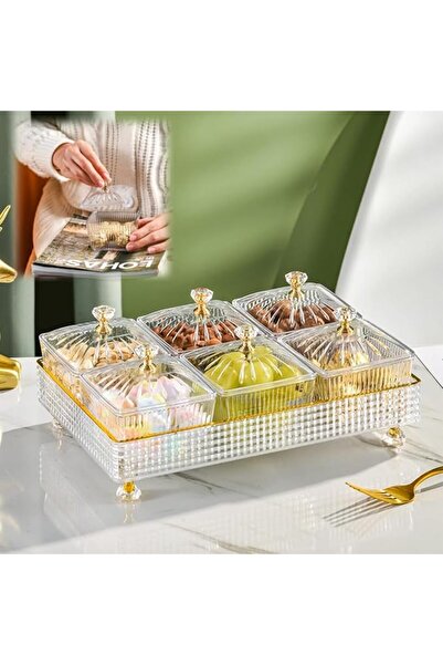 GENERAL 6-Compartment Snack Tray with Removable Bowls & Lids - Elegant Iron F...