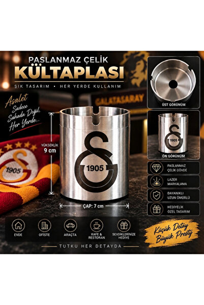 Homento 5'Lİ Galatasaray Logolu Paslanmaz Dekoratif Kokosuz Çelik Küllük – La...