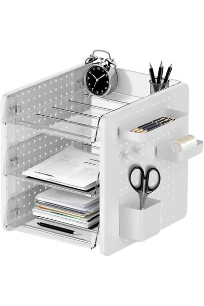 GENERAL Desk Organizer with File Holder,3 Tier Acrylic Paper Organizer Letter...