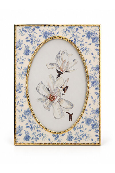 Eq deco Blue Blossom Gold Fotoğraf Çerçevesi 10x15 cm Oval Vintage Dekoratif Metal Çerçeve ve Duvar Çerçevesi