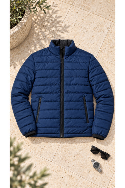 OTAKU Men's Zippered Pocket Padded Casual Quilted Coat