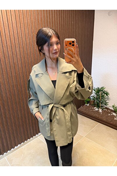 Yeni Sezon Oversize Kuşaklı Midi Boy Trençkot