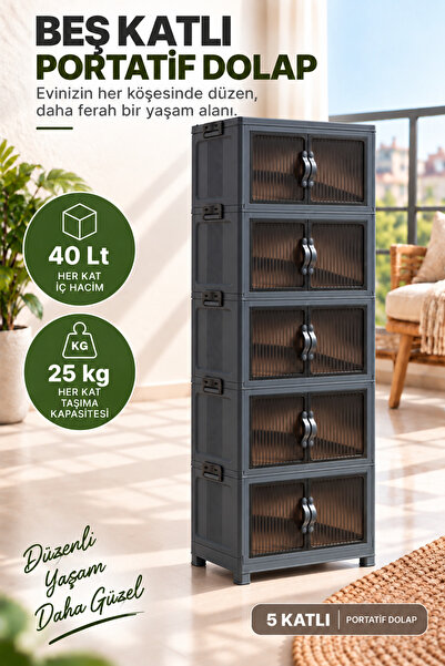 EVONİTA 5 Katlı Portatif Organizer Dolap – 200 LT