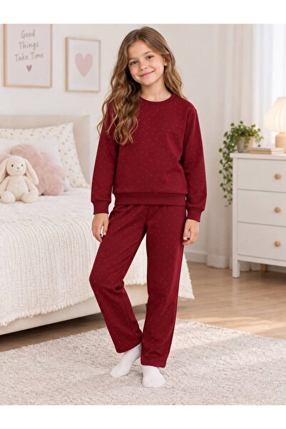 Fil Kids Girl's Cotton Fabric Burgundy Color Stone Pattern Long Sleeve Winter...