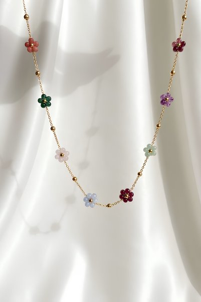 Elifsu Jewelry Flora Multicolored Flower Detailed Necklace