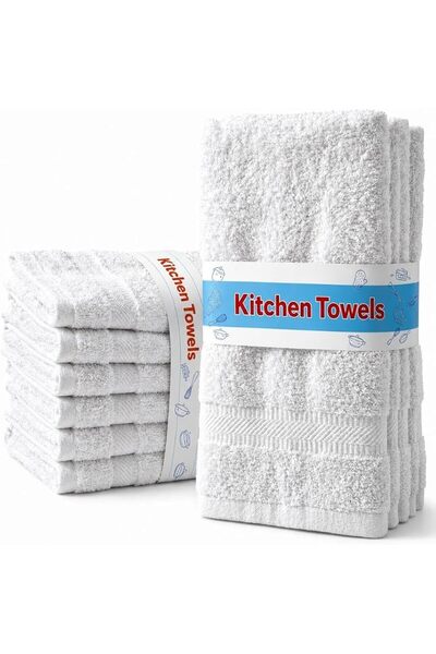 Generic 6-Piece 100% Cotton Kitchen Towels, 30 × 30 cm, Soft & Absorbent Terr...