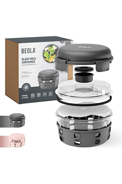 BEOLA صندوق غداء، حاوية طعام مع عبوة ثلج، كوب للصلصة، وعاء سلطة زجاجي من البو...
