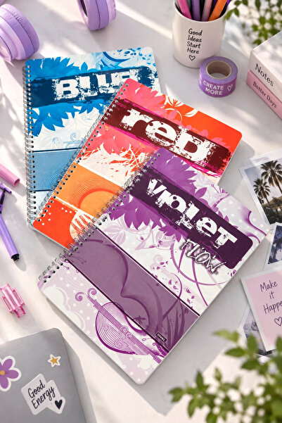 DİVAL PP Plastik Kapak Spiralli Kareli Okul Defteri A4 3’lü - Colors