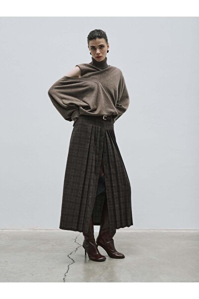 BAQA Pleated Brown Midi Skirt