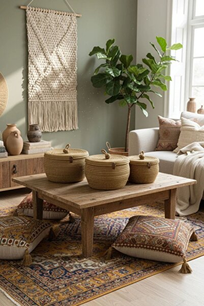 Comfort Craft Σετ 3 καλαθιών οργάνωσης από κωνική γιούτα με καπάκια (που μπορ...