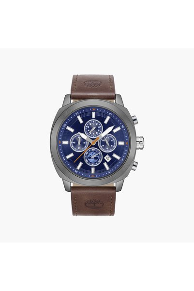 Timberland ساعة كرونوغراف كوارتز للرجال من SMU بقرص أزرق وحزام جلدي بني |   ت...