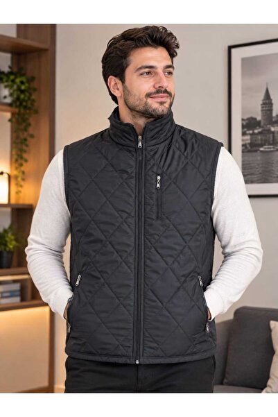 HAMİTOGULLARI Anthracite Large Checked Fleece Vest