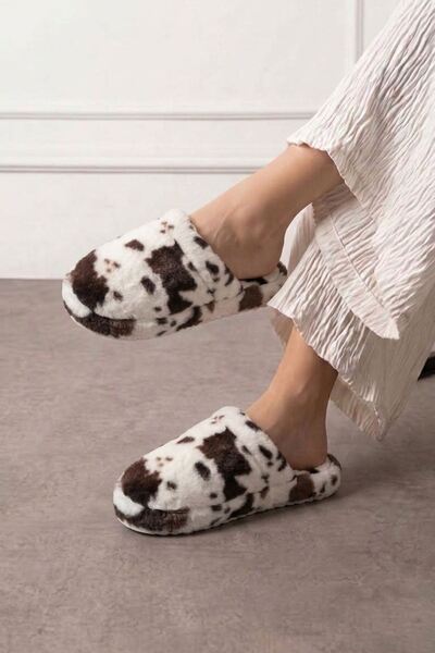 FUGA MODA Moofy Brown Spotted White Plush Women's Winter House Slippers