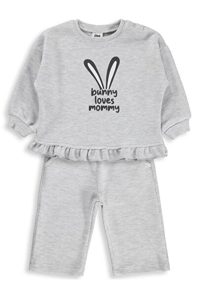 Civil Baby Bunny Loves Mommy Baskılı 6-18 Ay Takım - Gri