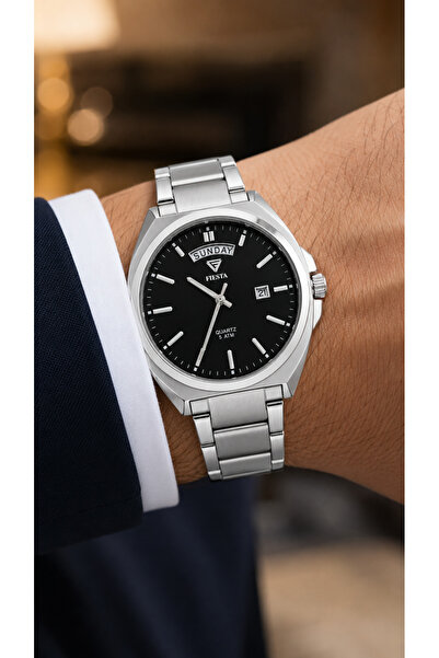 Fiesta Men's Day and Date Display 5 Atm Quartz Metal Band Wristwatch with 2 Y...