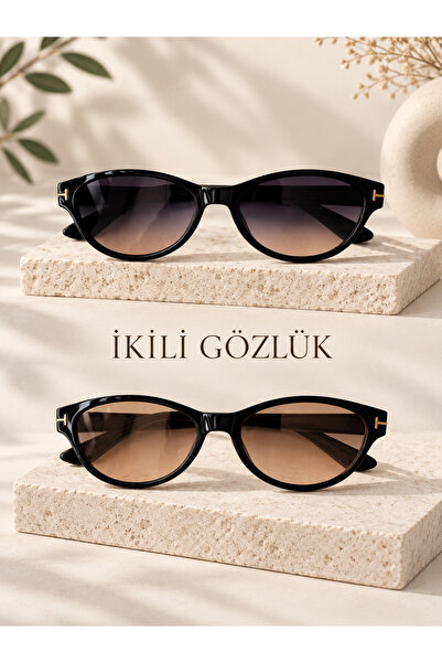 PİYESBOUTİQUE Vela 2-Pack Cat Eye Cat Eye Unisex Women Men Retro Uv400 Stylis...