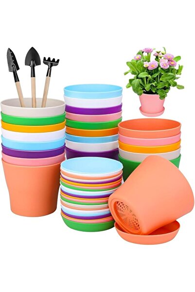 GENERAL 27 Pcs 4 Inch Colorful Plastic Plant Pots with Tray Set, Flower Plant...
