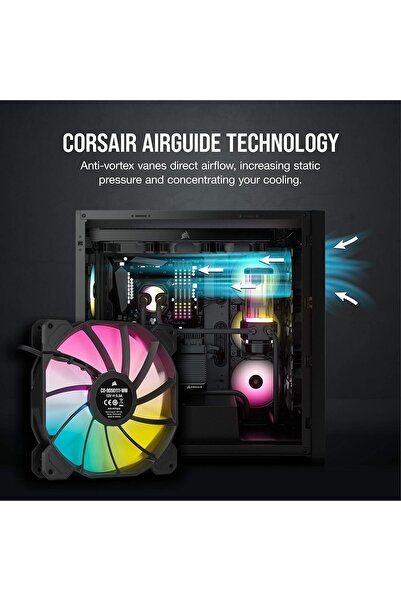 Corsair Icue Sp140 RGB Elite Performance 140 mm Pwm Single Fan (Corsair Airguide Technology, Eight ADDRessable RGB Leds, Low-Noise 18 Dba, Pwm-Controlled, Up To 1,200 RPM & 68.1 Cfm) Black