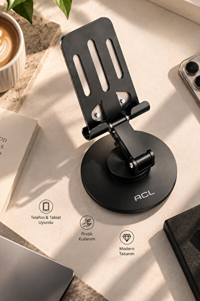 Yussraw Yüksek Kalite Metal 360 Dönebilen Ayarlanabilir Telefon Ve Tablet Tutucu Masa Üstü Standı SİYAH