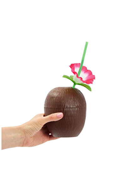 Lovesta Home Coconut hawaii luau aloha drink container cup with straw 10x13 c...