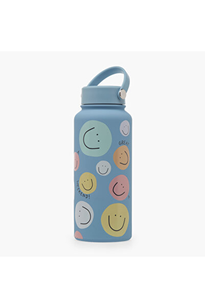 Lifestyle Smiley Print Stainless Steel Water Bottle with Double Wall Insulati...