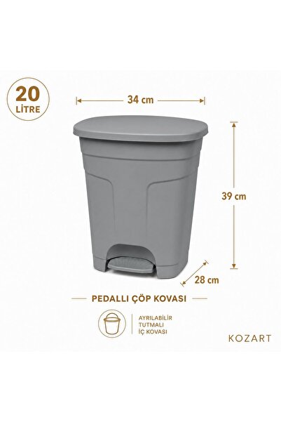 KOZART 20 Litre Pedallı Çöp Kovası İç Kovalı