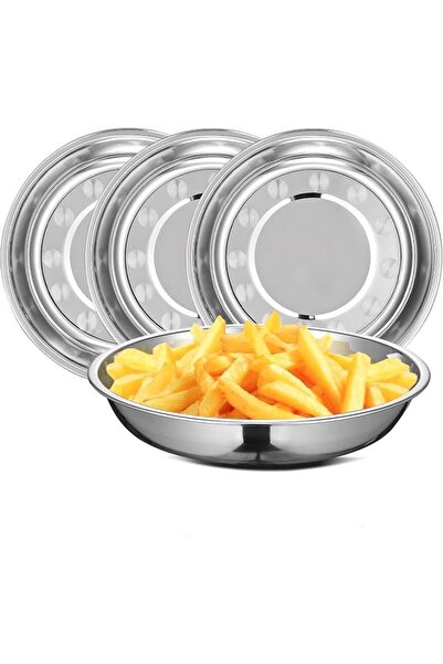 TERRIFI 4pcs Stainless Steel Plates Set, 18CM Inch Round Reusable Metal Servi...