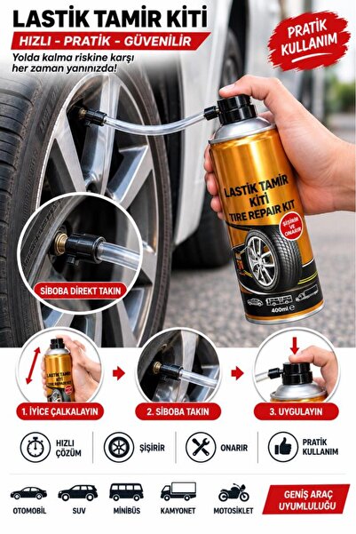 DepoMega Lastik Tamir Kiti 400 ml Lastik Şişirici ve Onarıcı Sprey