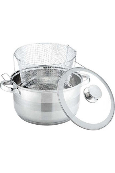 cheffinger Set de 3 vase pentru prăjit cu capac de sticlă și coș, 6,5 L, ø 24...