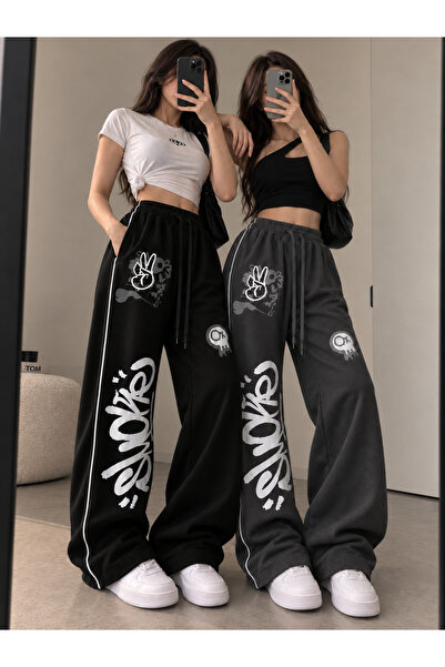 De Carte Γυναικεία φούτερ παντελόνια 2-pack με ρίγες στο πλάι, με στάμπα Graf...