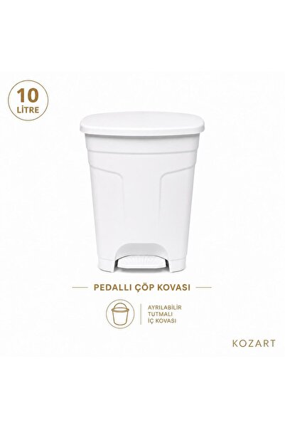 KOZART İç Kovalı 10 Litre Pedallı Çöp Kovası Mutfak Banyo Çöp Kovası