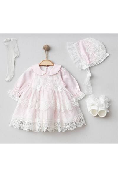 Karaniko Kids Baby Girl Lace Dress Newborn Luxury Dress Set - Hospital Discharge and Religious Ceremony Set