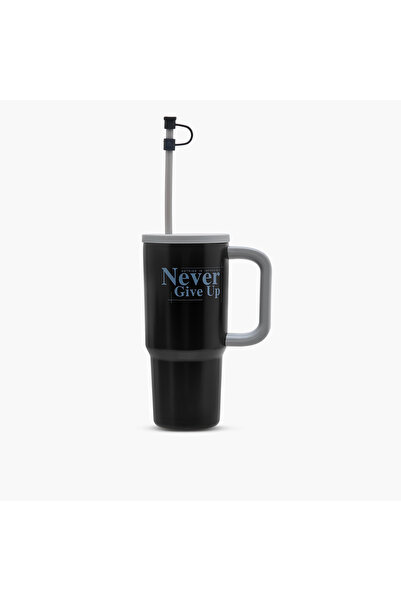 Lifestyle Slogan Print Stainless Steel Tumbler with Straw