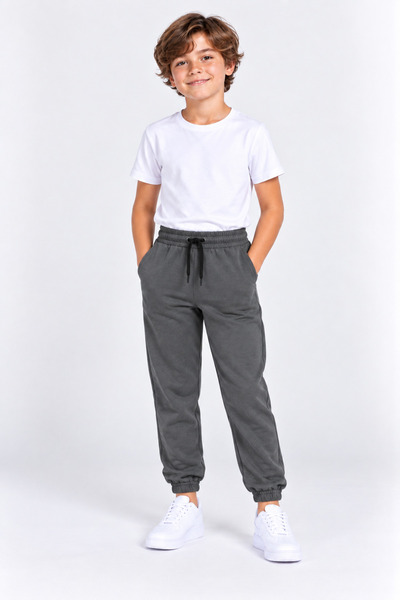 giyimpatik Boys' Cotton Jogger Sweatpants with Elastic Cuffs and Lace-Up Pockets