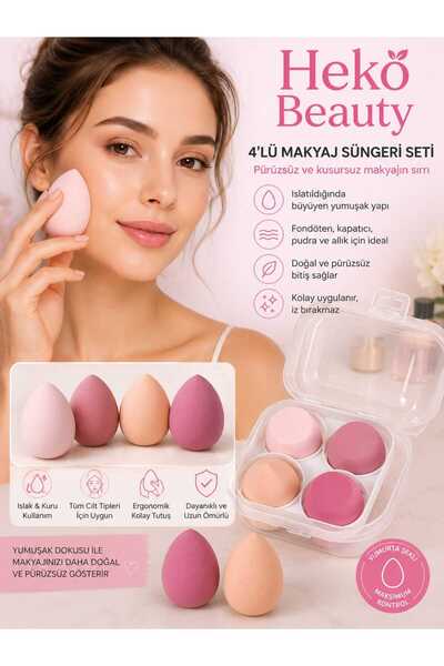 heko beauty 4’lü Yumurta Şekilli Makyaj Süngeri Seti – Fondöten, Kapatıcı, Pu...