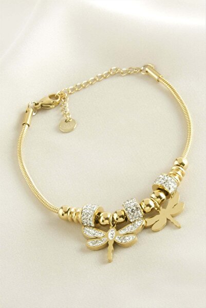 TakÇalıştır Dragonfly Zircon Stone Luxury Steel Bracelet